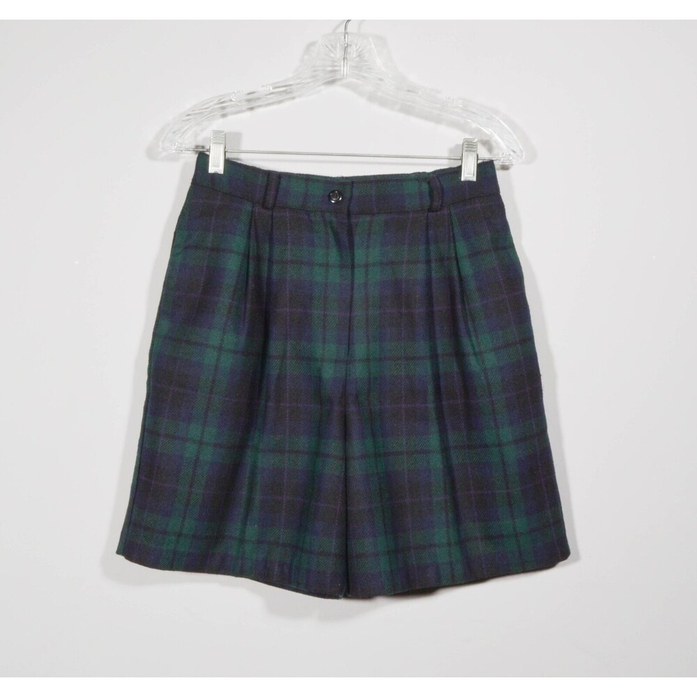 Vintage Sag Harbor Wool Blend Blackwatch Plaid Pleated Bermuda Shorts Sz 10 - Picture 1 of 4